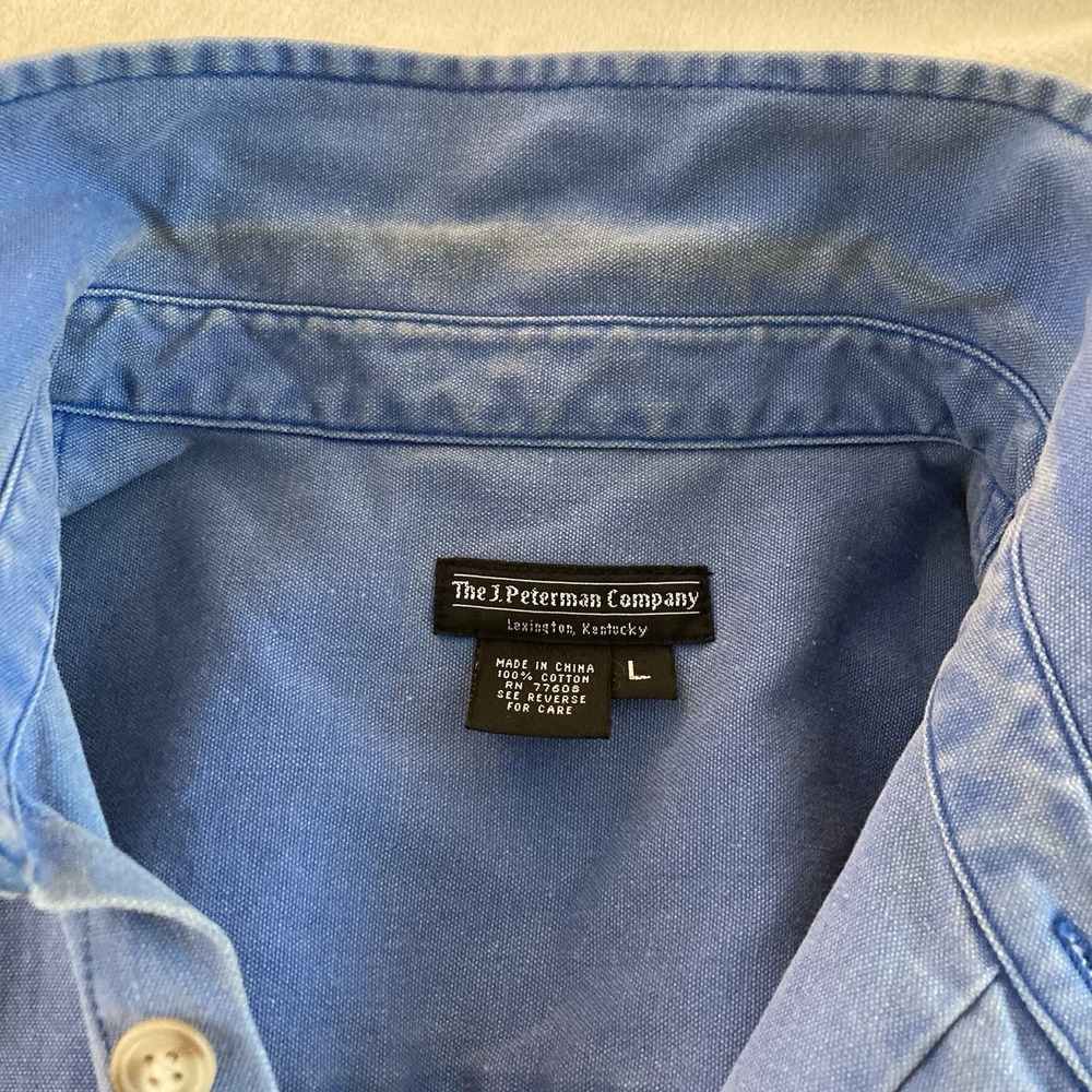 Vtg J Peterman Thick Flannel Button Up Shirt Mens Large Blue 90's 80's - Picture 6 of 8